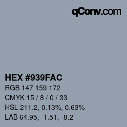カラーコード: HEX #939FAC | qconv.com