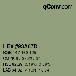 カラーコード: HEX #93A07D | qconv.com