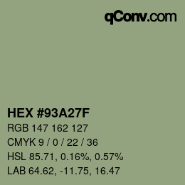 Farbcode: HEX #93A27F | qconv.com