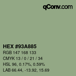 カラーコード: HEX #93A885 | qconv.com