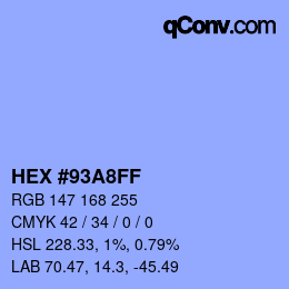 Color code: HEX #93A8FF | qconv.com