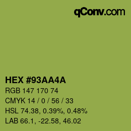 Color code: HEX #93AA4A | qconv.com