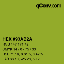 Color code: HEX #93AB2A | qconv.com