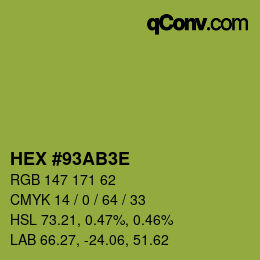 Color code: HEX #93AB3E | qconv.com