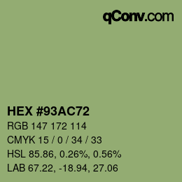 颜色代码: HEX #93AC72 | qconv.com