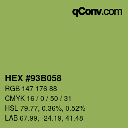 Color code: HEX #93B058 | qconv.com