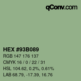 Farbcode: HEX #93B089 | qconv.com