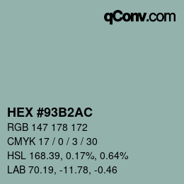 カラーコード: HEX #93B2AC | qconv.com