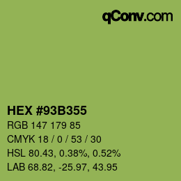 カラーコード: HEX #93B355 | qconv.com