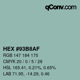 カラーコード: HEX #93B8AF | qconv.com