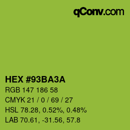 カラーコード: HEX #93BA3A | qconv.com