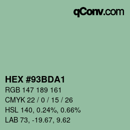 Farbcode: HEX #93BDA1 | qconv.com