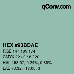 Código de color: HEX #93BDAE | qconv.com
