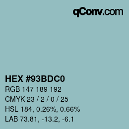 カラーコード: HEX #93BDC0 | qconv.com