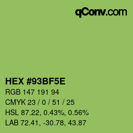 Farbcode: HEX #93BF5E | qconv.com