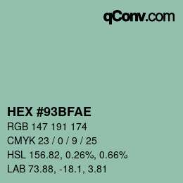Color code: HEX #93BFAE | qconv.com