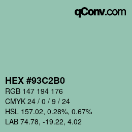颜色代码: HEX #93C2B0 | qconv.com