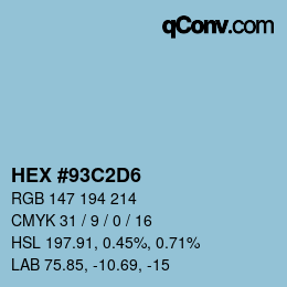 カラーコード: HEX #93C2D6 | qconv.com