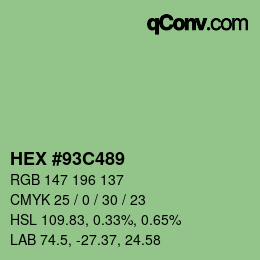 カラーコード: HEX #93C489 | qconv.com