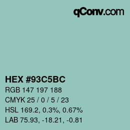 颜色代码: HEX #93C5BC | qconv.com