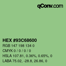 Farbcode: HEX #93C68600 | qconv.com