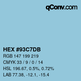 カラーコード: HEX #93C7DB | qconv.com