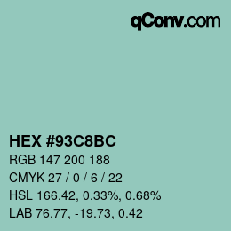 カラーコード: HEX #93C8BC | qconv.com