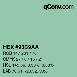 颜色代码: HEX #93C9AA | qconv.com