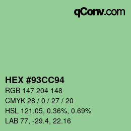 Farbcode: HEX #93CC94 | qconv.com