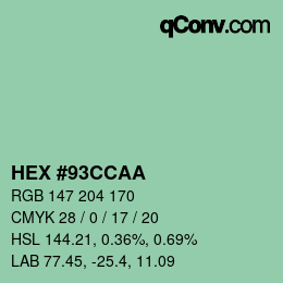 カラーコード: HEX #93CCAA | qconv.com