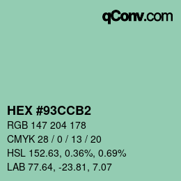 颜色代码: HEX #93CCB2 | qconv.com