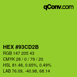 カラーコード: HEX #93CD2B | qconv.com