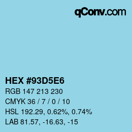 カラーコード: HEX #93D5E6 | qconv.com