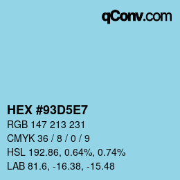 カラーコード: HEX #93D5E7 | qconv.com