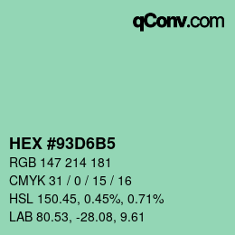 カラーコード: HEX #93D6B5 | qconv.com