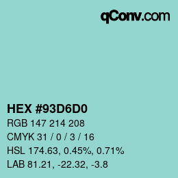 Color code: HEX #93D6D0 | qconv.com