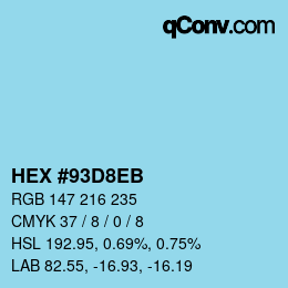 Farbcode: HEX #93D8EB | qconv.com