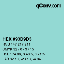 カラーコード: HEX #93D9D3 | qconv.com