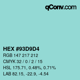 Color code: HEX #93D9D4 | qconv.com