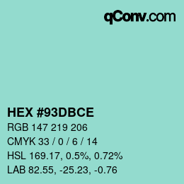 Color code: HEX #93DBCE | qconv.com