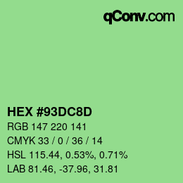 Color code: HEX #93DC8D | qconv.com