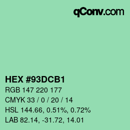 颜色代码: HEX #93DCB1 | qconv.com