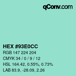 Farbcode: HEX #93E0CC | qconv.com