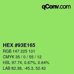 Farbcode: HEX #93E165 | qconv.com
