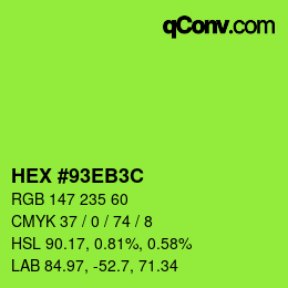 Color code: HEX #93EB3C | qconv.com