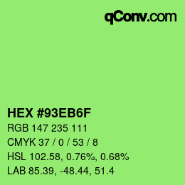 Color code: HEX #93EB6F | qconv.com