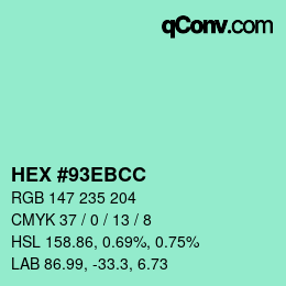 Farbcode: HEX #93EBCC | qconv.com