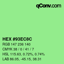 Color code: HEX #93EC8C | qconv.com