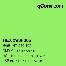 颜色代码: HEX #93F066 | qconv.com