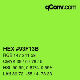 Color code: HEX #93F13B | qconv.com